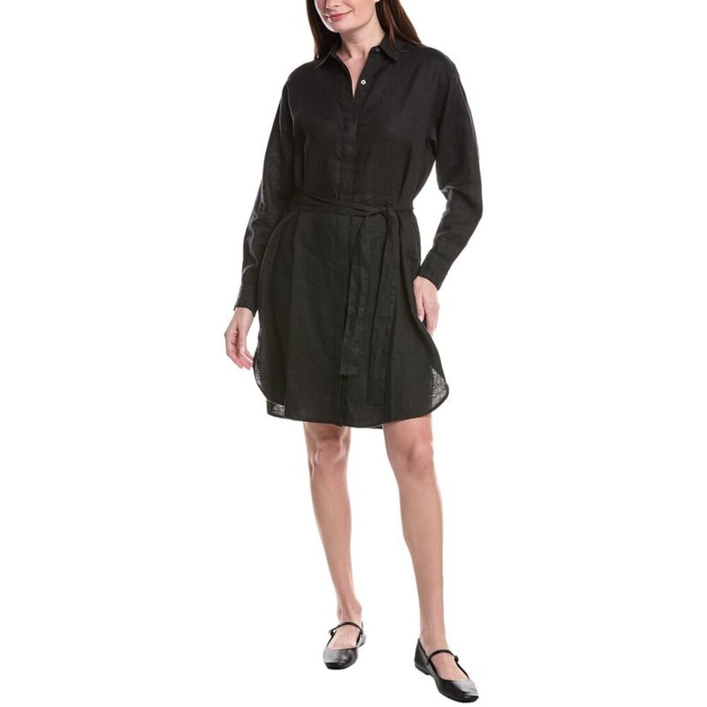 James Perse Womens  Linen Mini Shirt Dress, Black